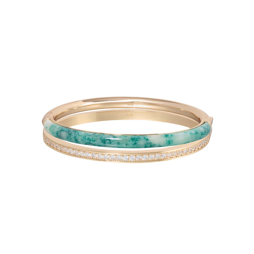 Roxanne Assoulin Women's Gold Pave Stone Hinged Bracelet Duo - Moss Agate