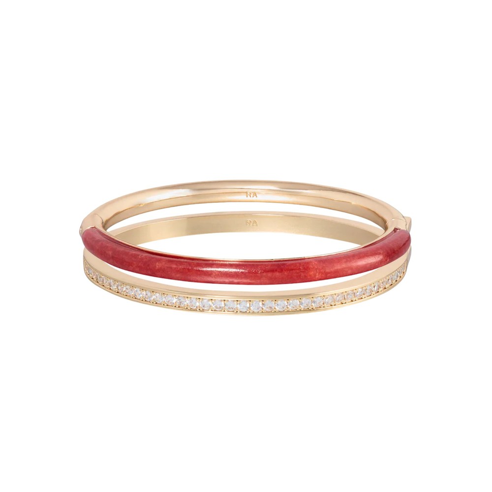 Roxanne Assoulin Women's Gold Pave Stone Hinged Bracelet Duo - Carnelian