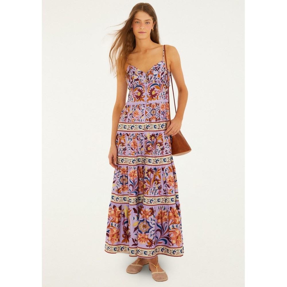 Farm Rio Women's Lilac Flower Tiles Maxi Dress
