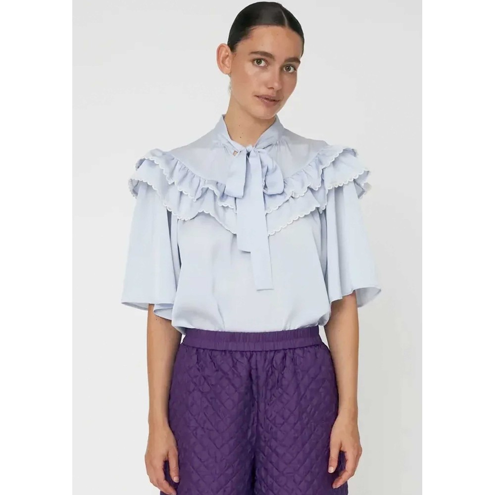 Stella Nova Women's Blue Loose Blouse With Frills - Dust