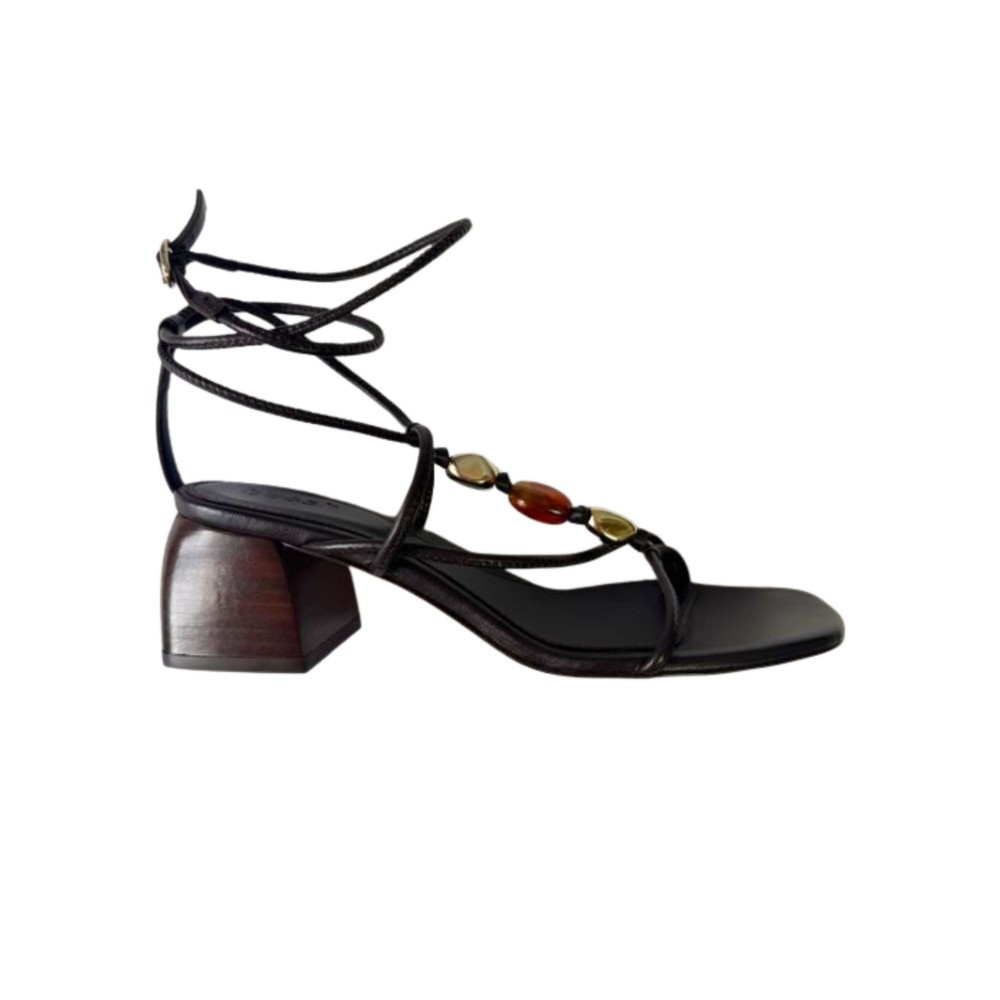 Ba&Sh Women's Brown Caya Leather Heeled Sandals - Chocolate
