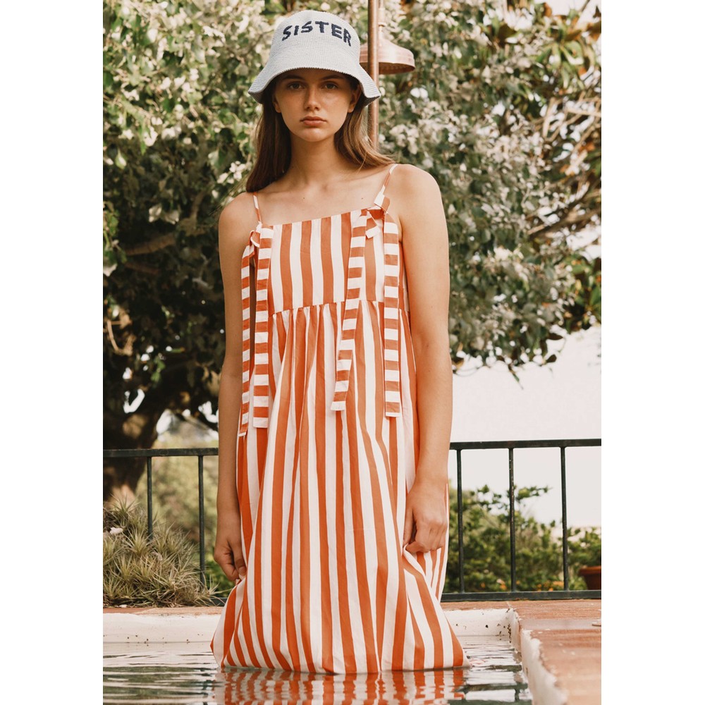 The Tiny Big Sister Women's Red Striped Bows Dress - Summer