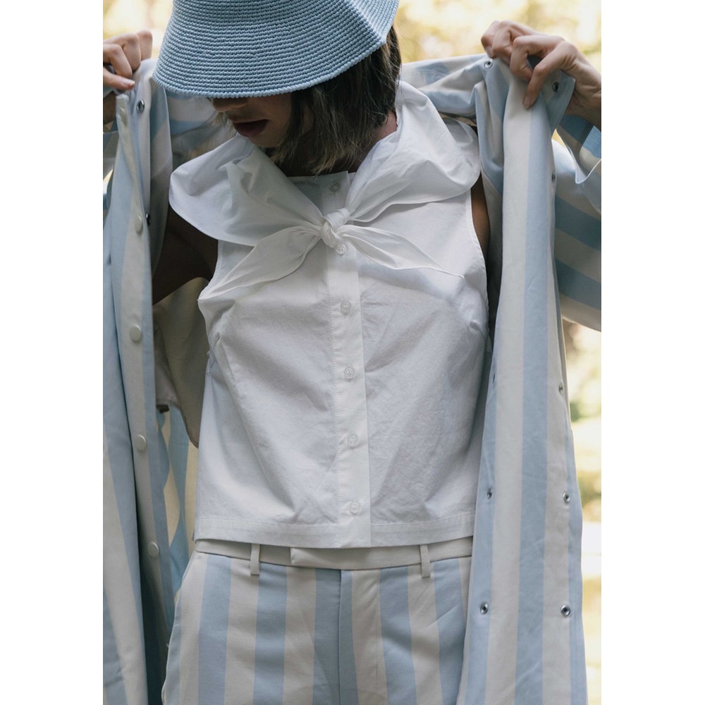 The Tiny Big Sister Women's White Scarf Neck Cotton Blouse - Off