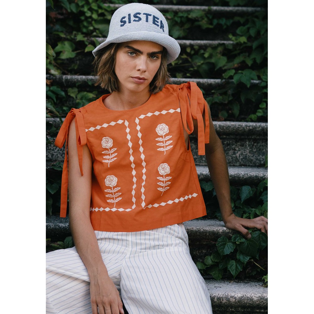 The Tiny Big Sister Women's Red Embroide Cotton Top - Summer