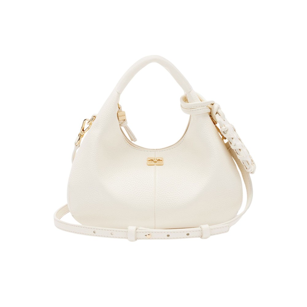 Ganni Women's Gold Hobo Mini Grained Leather Bag - Egret