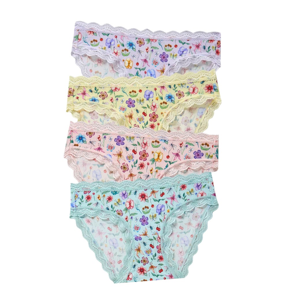 Stripe & Stare Women's Set Of 4 Briefs - Ethereal Wildflowers