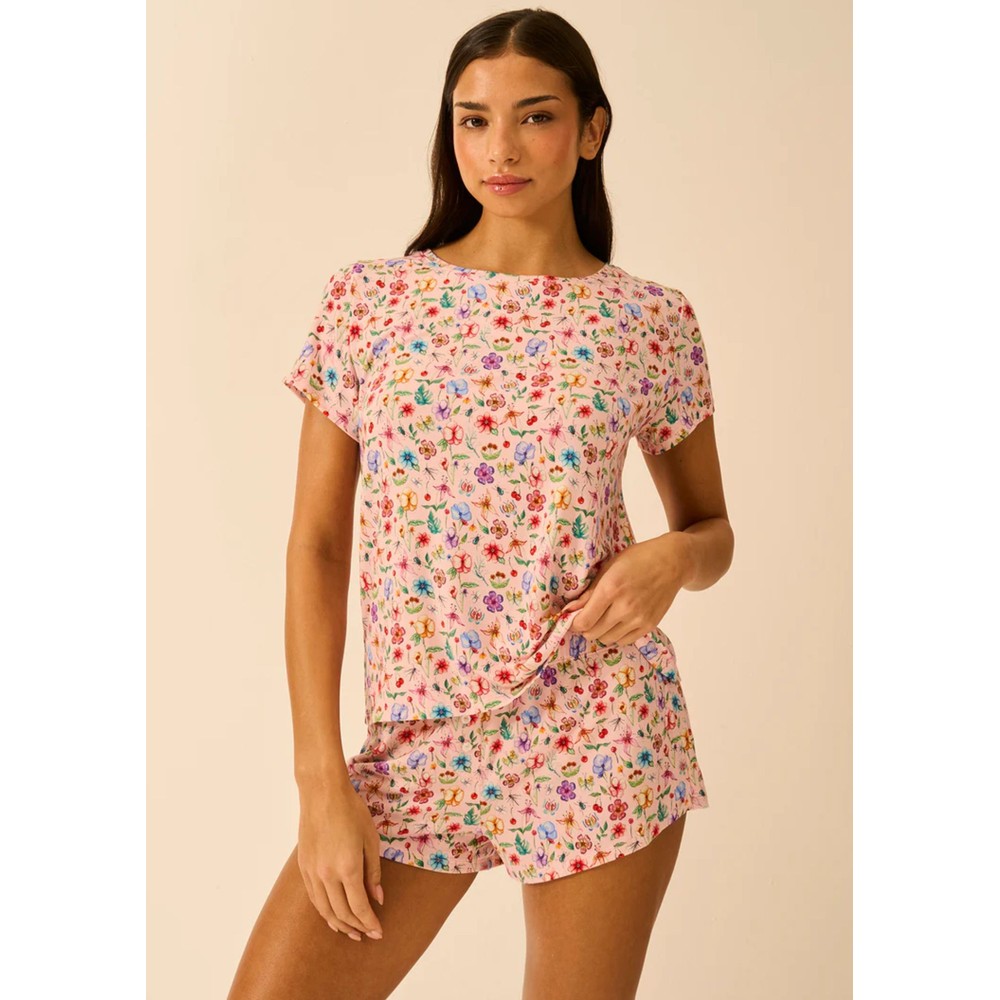 Stripe & Stare Women's Shortie Set - Ethereal Wildflowers