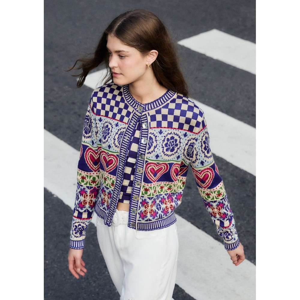 Farm Rio Women's Blue/Pink/Red Rainbow Ainika Cardigan - Kaleidoscope