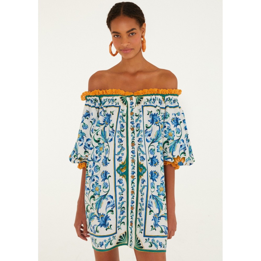 Farm Rio Women's White Flora Tile Mini Dress - Flora Off