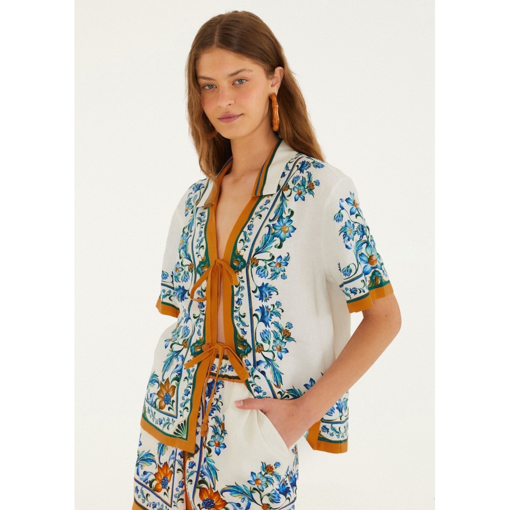 Farm Rio Women's White Flora Tile Blouse - Flora Off