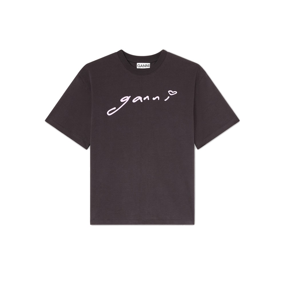 Ganni Women's Black Relaxed Fit Tee - Phantom
