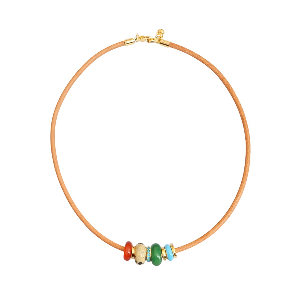 Roxanne Assoulin Women's Turquoise/Blue/Gold Leather Stone Slider Necklace