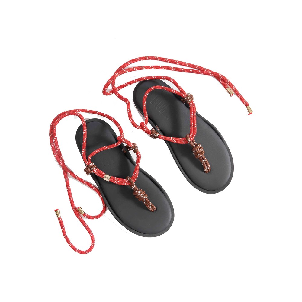 Flowze Women's Brown/Red Flo Twin Cord Tie Sandals