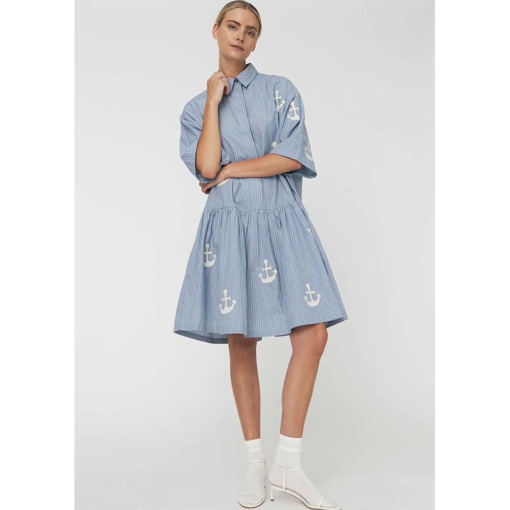 Stella Nova Women's Blue Oversized Organic Cotton Anchor Dress - Stripes