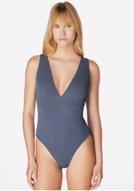 SORBET ISLAND Ariel Crinkle V-Neck Swimsuit - Blue Raspberry