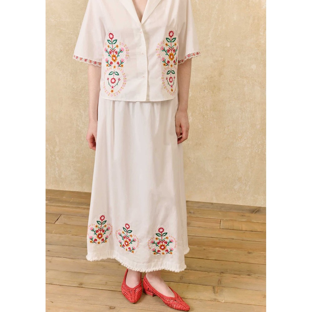 Louise Misha Women's White Paola Organic Cotton Embroidered Skirt - Off