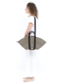 MUUN Sophie Hstripe Straw Bag - Natural Black