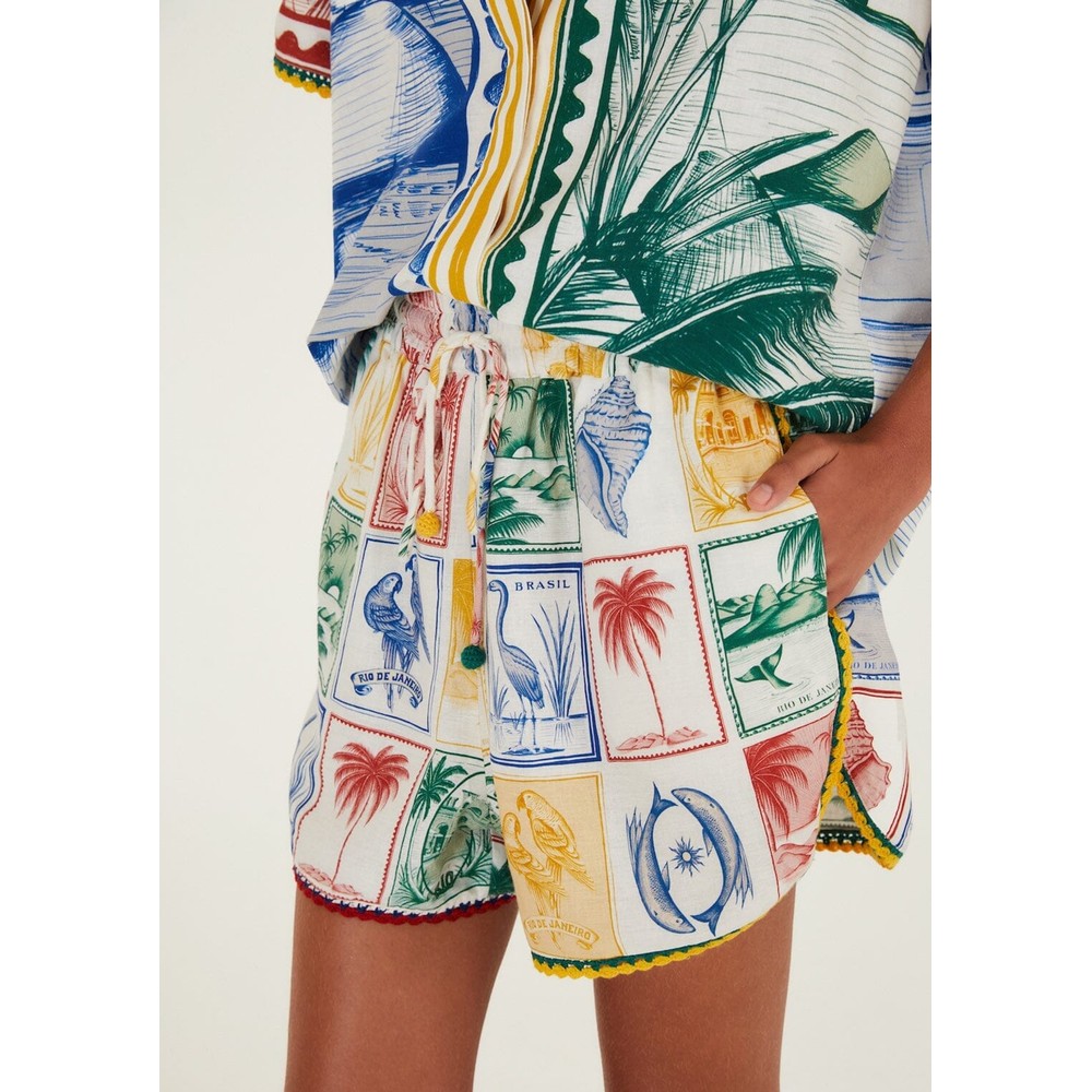 Farm Rio Women's White Brasil Vintage Linen Mix Shorts - Off