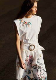 FARM RIO Birds on Branch Embroidered Cotton Tank Top - Off White