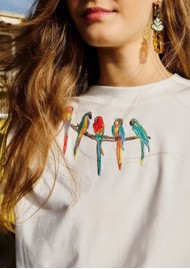 FARM RIO Birds on Branch Embroidered Cotton Tank Top - Off White