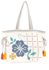 M.A.B.E Laney Embellished Quilted Tote - Ecru/Multi