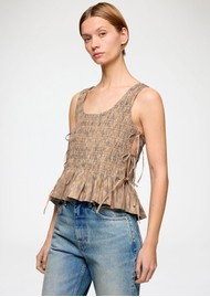 GANNI Smocked Tie String Top - Burro