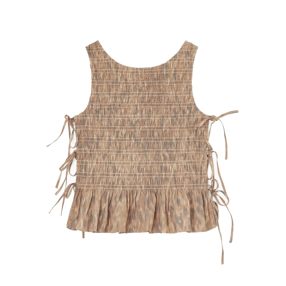 Ganni Women's Smocked Tie String Top - Burro