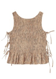 GANNI Smocked Tie String Top - Burro
