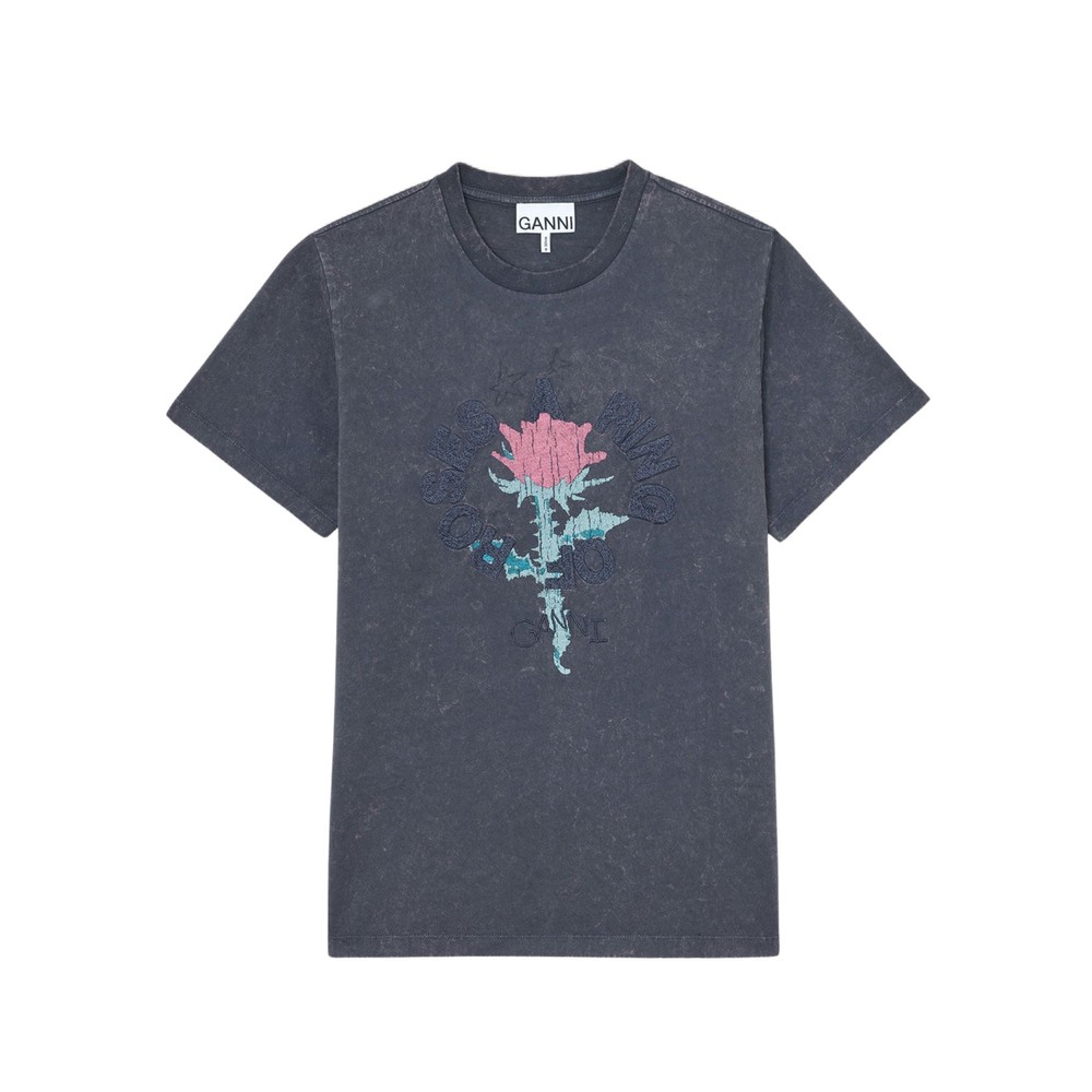 Ganni Women's Grey Future Jersey Embroidered Oversized T-Shirt - Phantom