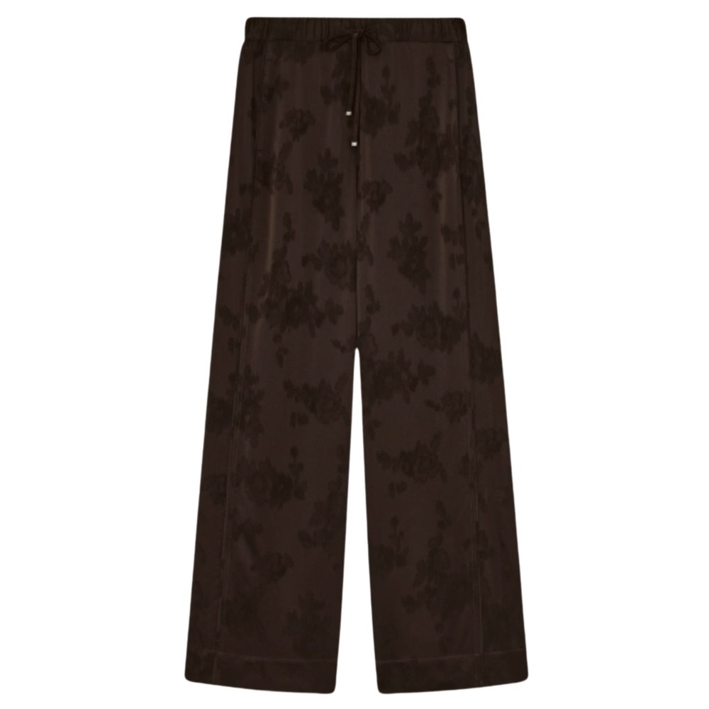 Ganni Women's Brown Satin Jacquard Elasticated Trousers - Demitasse