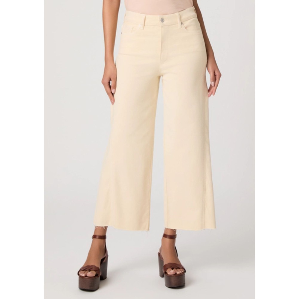 PAIGE DENIM Anessa Raw Hem Wide Leg Jeans - Butter Yellow