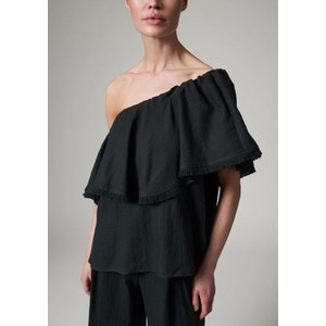 Hera Frill Linen Top - Black