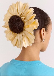 DAMSON MADDER Button Satin Scrunchie - Yellow