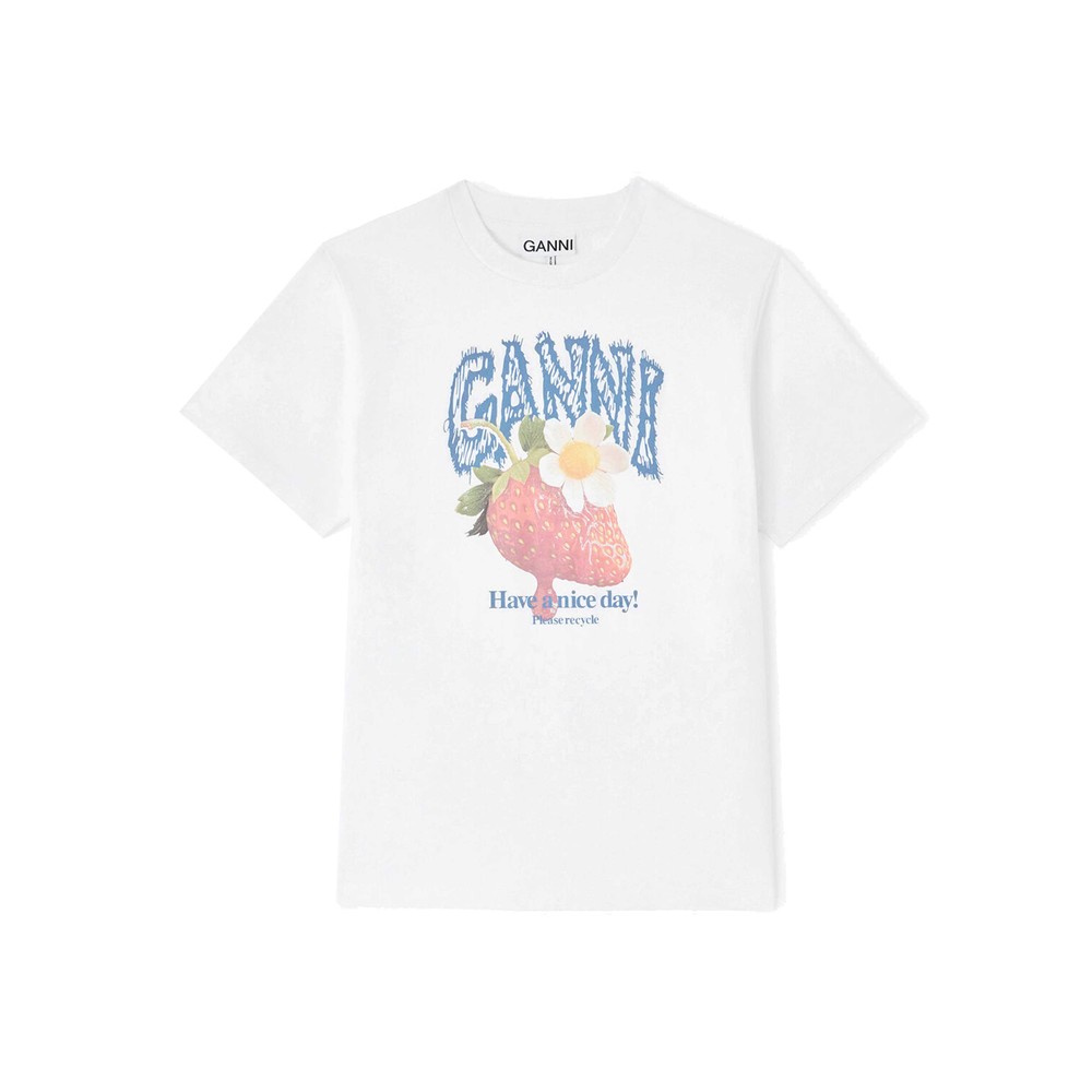GANNI Basic Organic Cotton Jersey T-Shirt - Strawberry