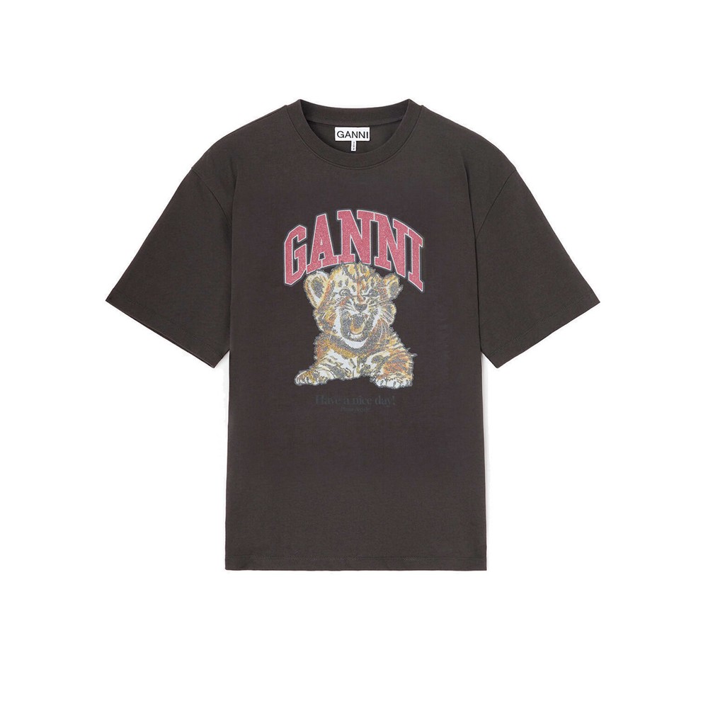 Ganni Women's Tiger Caviar Organic Cotton Tee - Phantom