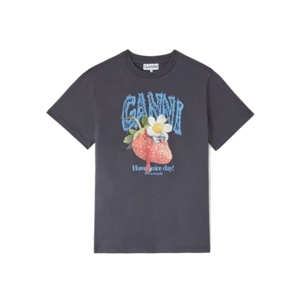 Ganni Women's Basic Organic Cotton Jersey Strawberry T-Shirt - Phantom