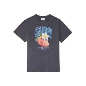 Basic Organic Cotton Jersey Strawberry T-Shirt - Phantom