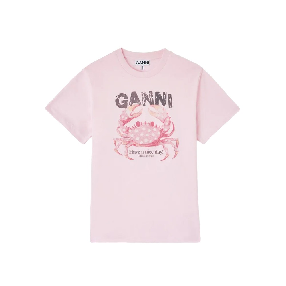 Ganni Women's Pink Basic Organic Cotton Jersey T Shirt - Chalk