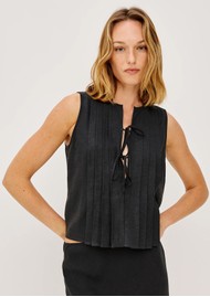 Rails Aja Pleated Tie Front Linen Top - Black