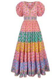 PINK CITY PRINTS Zizi Organic Cotton Maxi Dress - Rainbow Mix