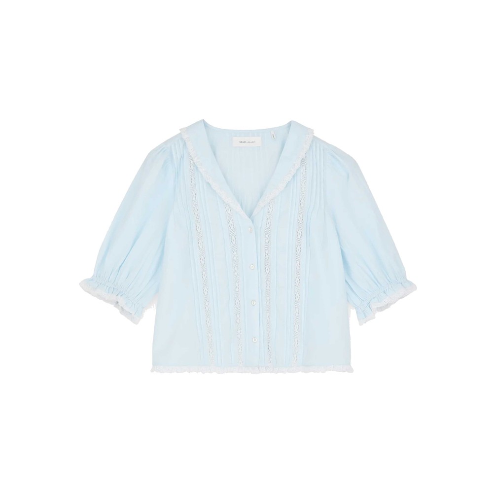 Skall Women's Light/Blue Magnolia Organic Cotton Short Sleeve Blouse