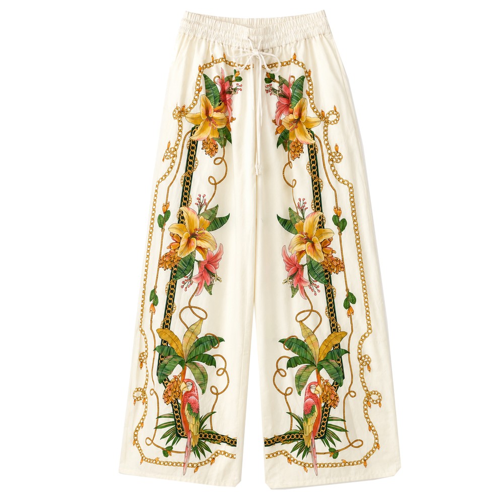 Farm Rio Women's White Tropical Royalty Cotton Pants - Off