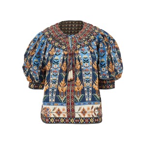 Tapestry Short Sleeve Blouse - Emerald Blue