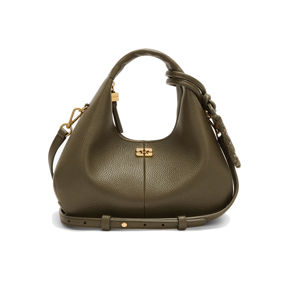 Ganni Women's Gold Hobo Mini Grained Bag - Military Olive