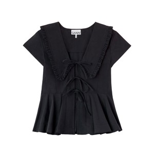Cotton Poplin Collared Blouse - Black