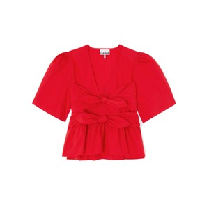 Cotton Poplin Bow Blouse - Racing Red