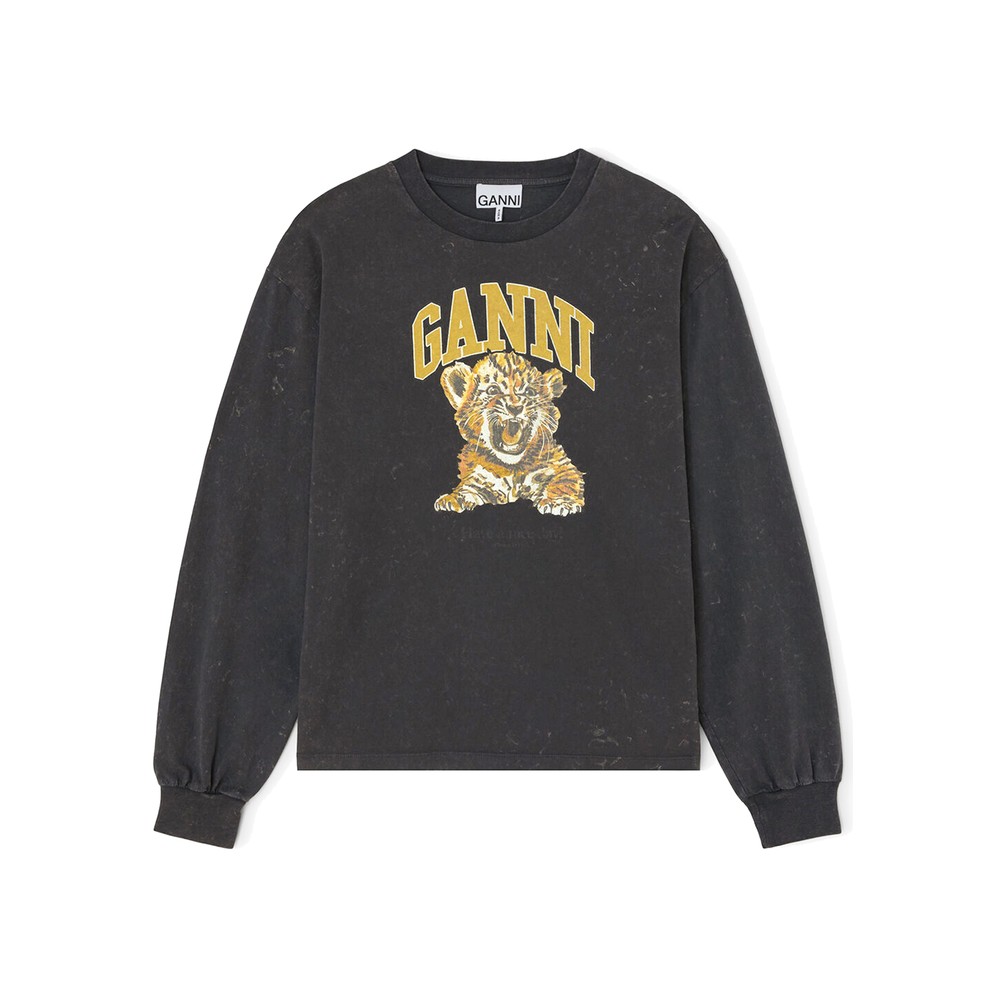 Ganni Women's Future Jersey Long Sleeved Tiger T-Shirt - Phantom
