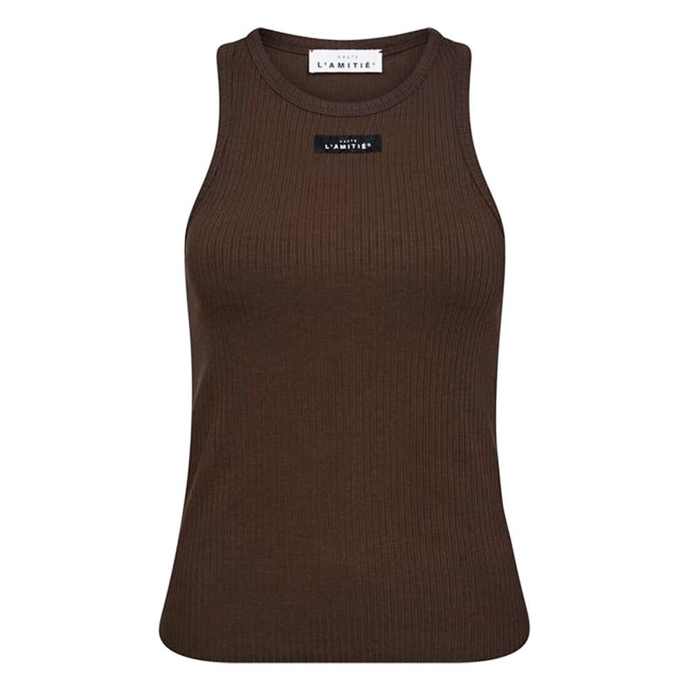 Haute Lamitie Women's Brown Rib Badge Tank Top - Mocca
