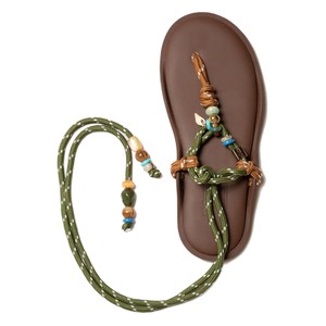 Flo Twin Bead Cord Tie Sandals - Brown & Military Green
