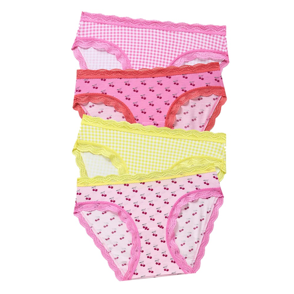 Stripe & Stare Women's Yellow/Red/Pink Brief Set 4 - Cherry Baby